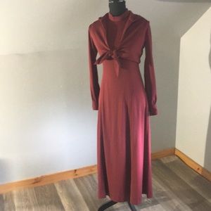 Vintage 1970’s Hand-Sewn Woman’s Polyester Maxi Dress w/Matching Hooded Jacket